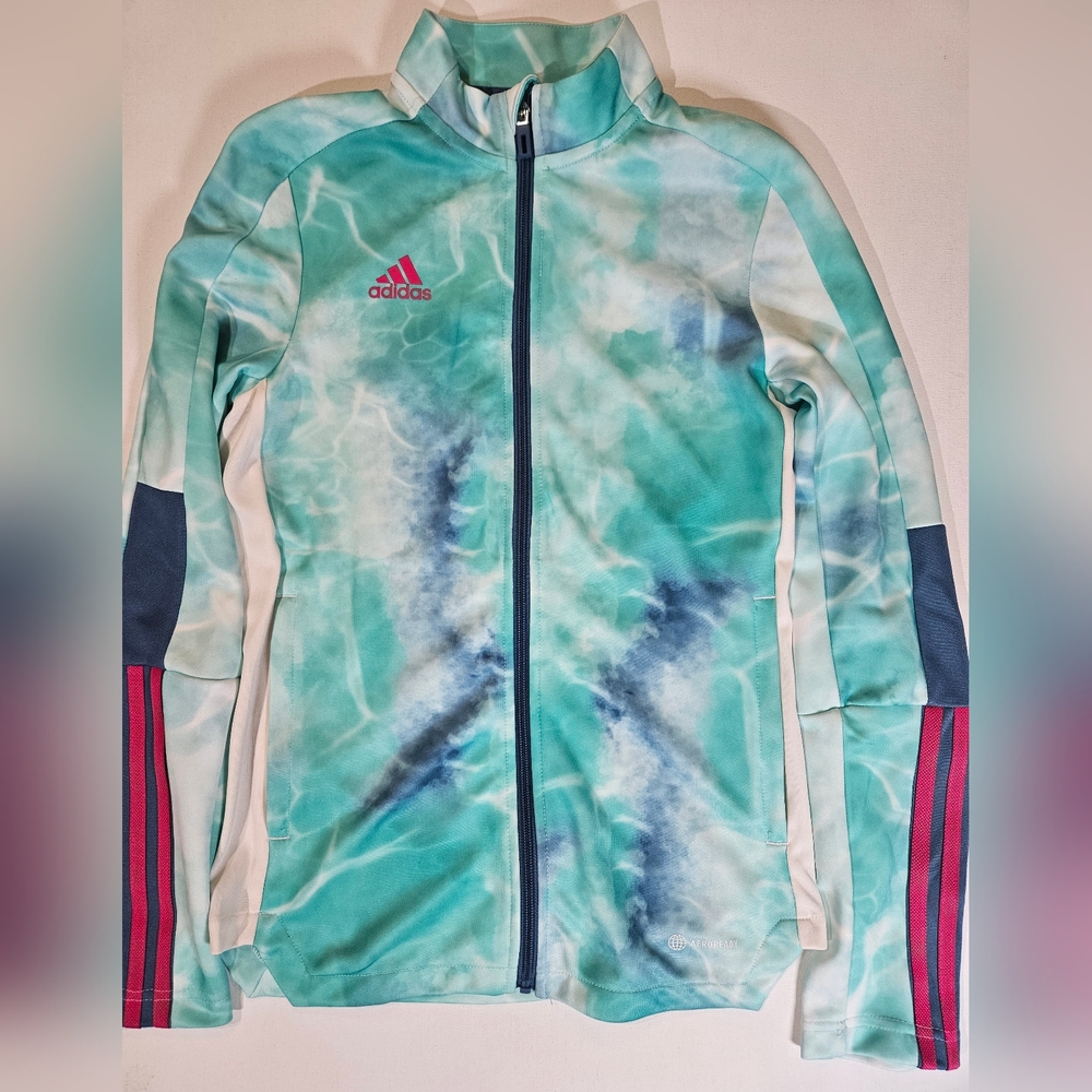 Adidas Womens‎ Windbreaker XS Aqua Tie-Dye Full Zip